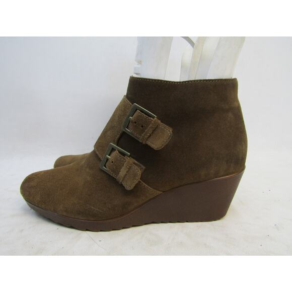 MUNRO Size 7.5 W (Wide Width) Brown Suede Wedge Heel Ankle Boots Booties - Picture 3 of 11